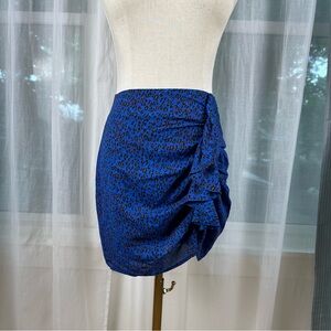 Urban Outfitters Blue w/Leopard Spot Mini Skirt W/Ruched Ruffle Detail Sz S-P